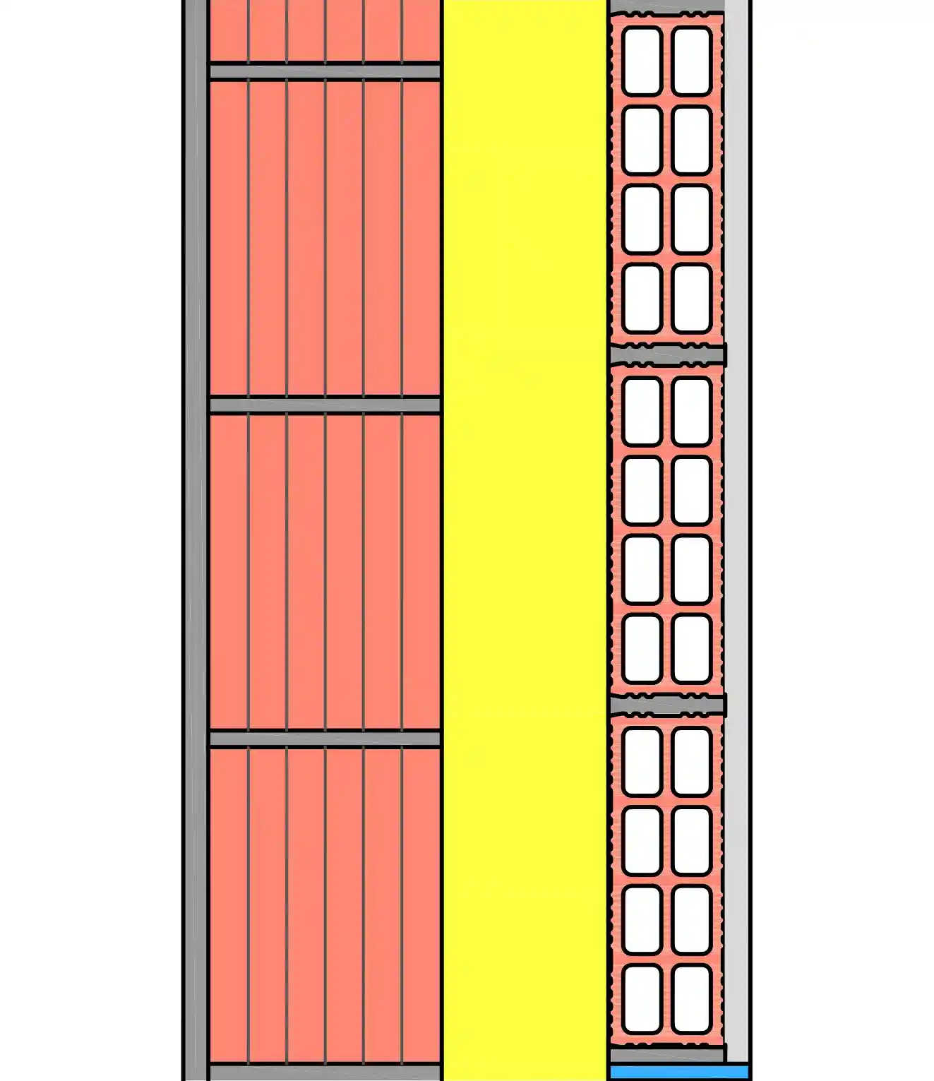 Imágen de sección de fachada con ailamiento intermedio y trasdosado cerámico para Termoarcilla® 14